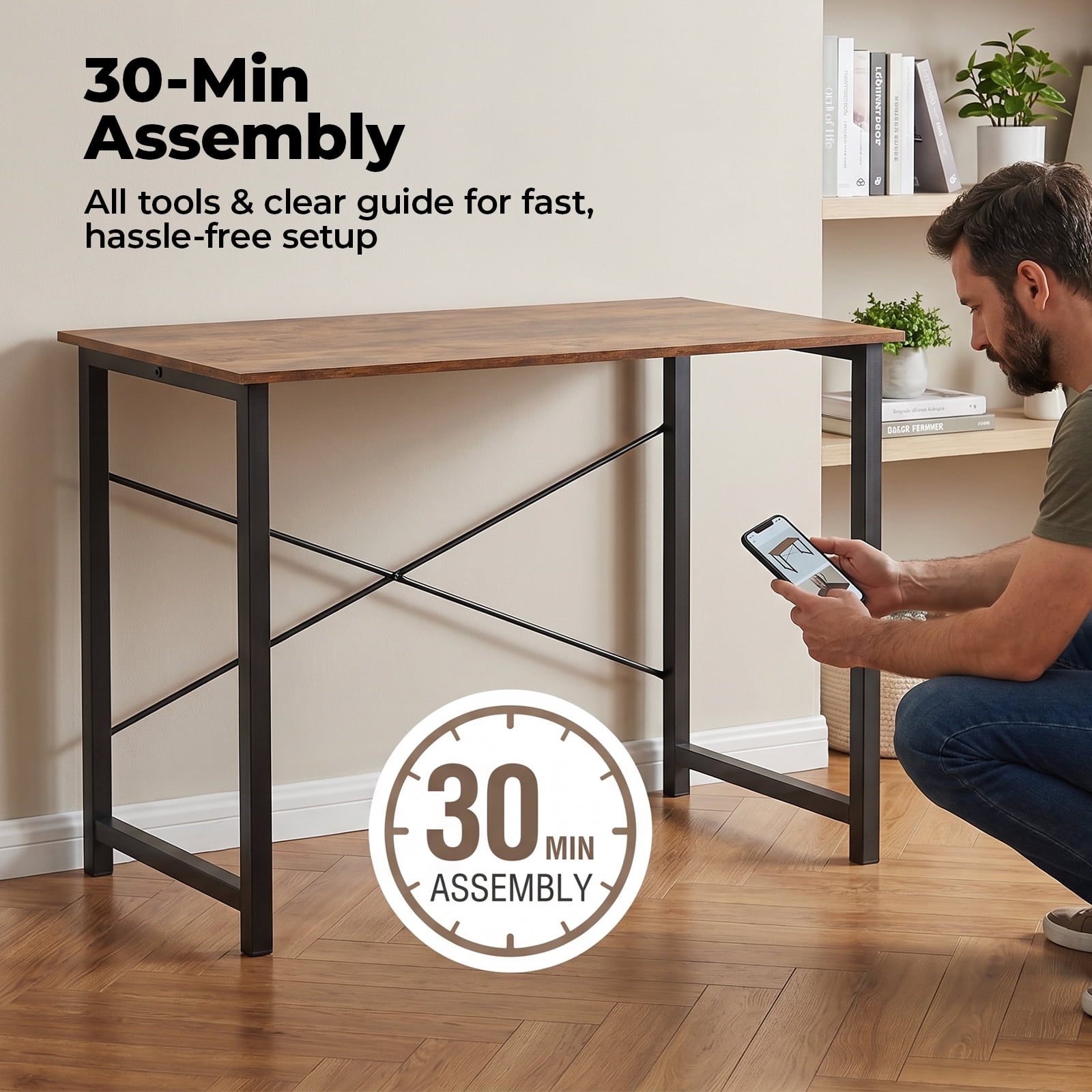 Alvantor Computer Desk 40 Inch, Modern Writing Desk for Home Office with Storage Bag & Hook, Small Office Desk for Small Spaces