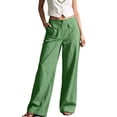 thumbnail image 2 of Hvogkswy Wide Leg Pants for Women, Button High Waist Casual Long Pants with Pockets Flowy Bohemian Vacation Cargo Pants, 2 of 7