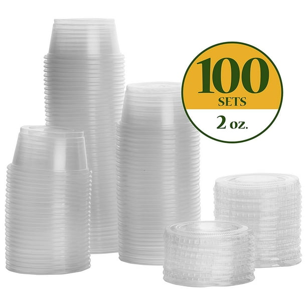 Plastic Disposable Portion Cups Souffle Cups with Lids (Pack of 100, 2