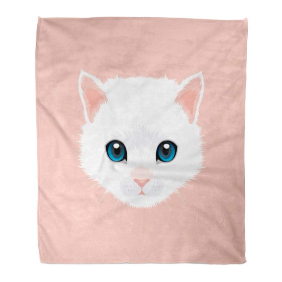 SIDONKU Semtomn Decorative Throw Blanket 50x60 Inches Blue Portrait of White Cat The Persian Cute Warm Flannel Soft Blanket for Couch Sofa Bed