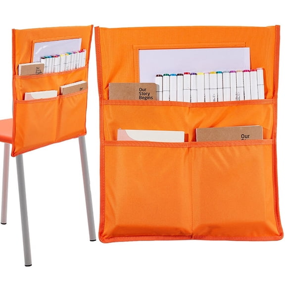 1 Set Oxford Cloth Chair Back Storage Buddy Pocket Chart Seat Organizer Bag with Blank Name Tags for Classroom Coral 49x42x0.2cm