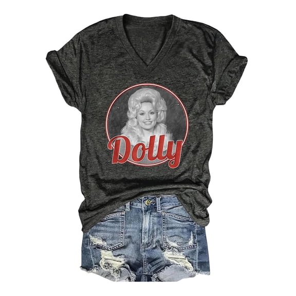 JCCXIN Dolly Portrait T Shirts For Women Short Sleeve V-Neck Country Music Star Parton Vintage Graphic Tees