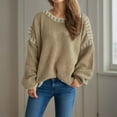 thumbnail image 3 of Fesfesfes Women's Loose Tops Fall Winter Long Sleeve with Ribbed Cuffs Round Neck Sweater Trendy Color-Blocked Warmkeeping Blouses(Khaki,XL), 3 of 8