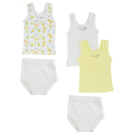 Set of 5 White and Yellow Clothing Essentials Boys Tank Top Shirts and Training Pants Size S 8