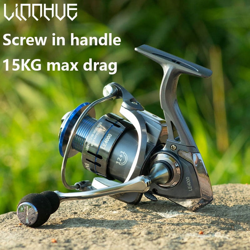 LINNHUE New Spinning Reel LE1000-6000 Screw-in Handle Fishing Reel Dark blue 5.2:1 High Speed 8kg Max Drag For Reel Fishing