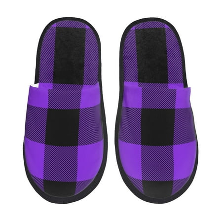 Balery Purple Buffalo Plaid Slient Indoor Furry Fleece Comfort House Shoes Soft Non-Slip Home Shoes Cotton slippers House Slippers-- Medium