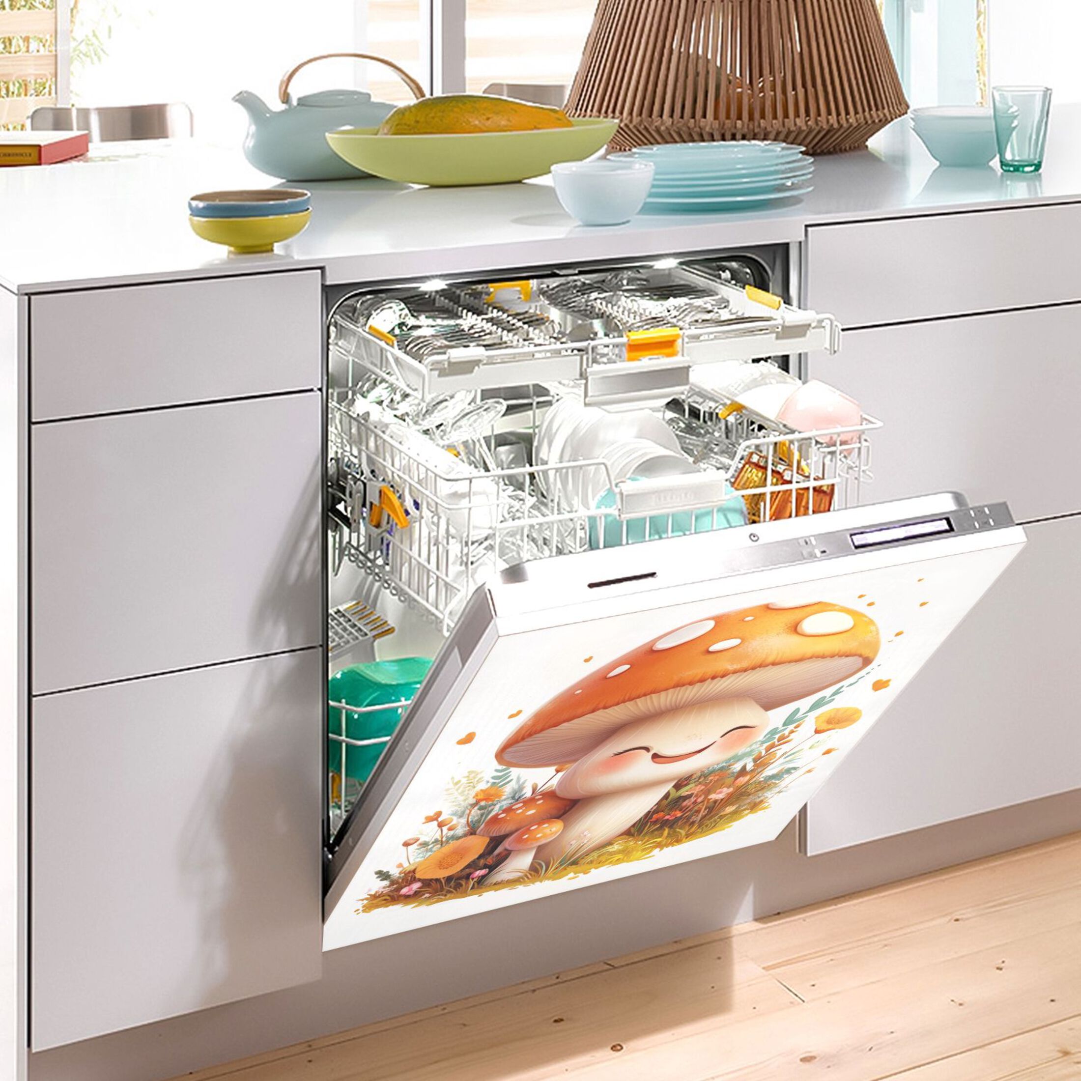 Dishwasher Magnetic Sticker 23x26 Inch Refrigerator Magnetic Sticker Washing Machine Magnetic Sticker Kitchen Panel Magnetic Sticker Home Decor Super Cute Orange Mushrooms