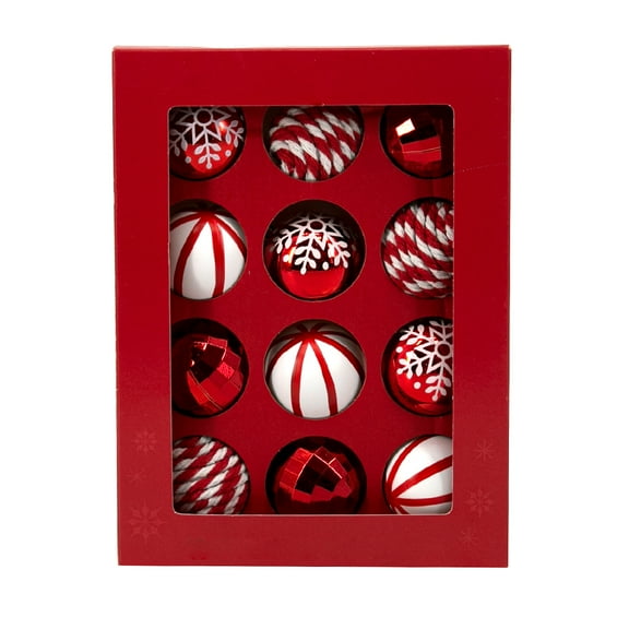 Miluhome Red Christmas Balls Ornaments Set of 12 Shatterproof Luxury Hanging Assorted Xmas Tree Ball Ornament Party Decoration 1.57''