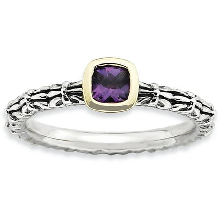 Stackable Expressions Checker-Cut Amethyst Sterling Silver and 14kt Gold Ring