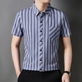 thumbnail image 4 of IWRICH Men's Striped Short Sleeve Dress Shirts Button down Classic Shirt Regular Fit Business Shirt for Summer Blue XXL, 4 of 6