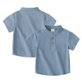 thumbnail image 4 of LYMAYTER Toddler Baby Boys Linen Shirt Kids Short Sleeve Casual Dress Shirt Summer Button down T Shirts Top with One Pocket 1-7T, 4 of 11