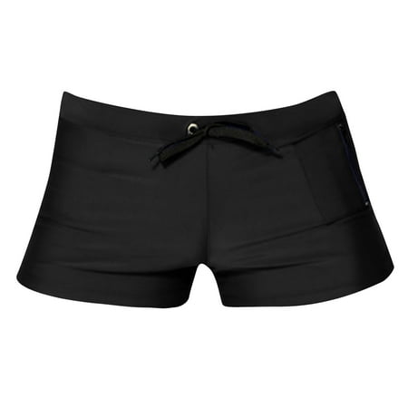 snowsong Mens Swim Trunks Mens Underwear Mens Double Briefs Mesh Buttock Lifting Thong Mesh Breathable Lace Up Swimming Trunks Mens Shorts Black XL