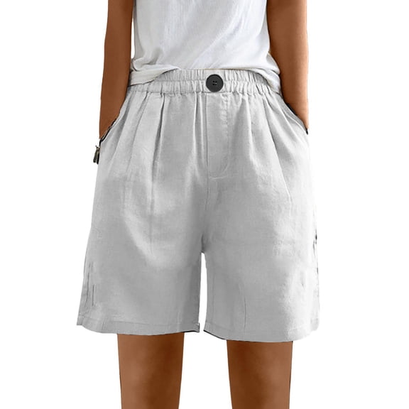 Henpk Womens Cotton Linen Bermuda Shorts Yoga Pants Tummy Control Workout Gym Shorts Loose Fit Casual Pants Elastic Waist Summer Beach Trousers Ladies Active Athletic Zipper Pockets Beige XXL