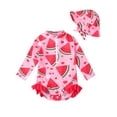 thumbnail image 5 of GYRATEDREAM Newborn Baby Girl One-Piece Swimsuit Floral Print Zipper Bathing Suit Ruffled Long Sleeve Rash Guard Swimwear with Hat, 5 of 9