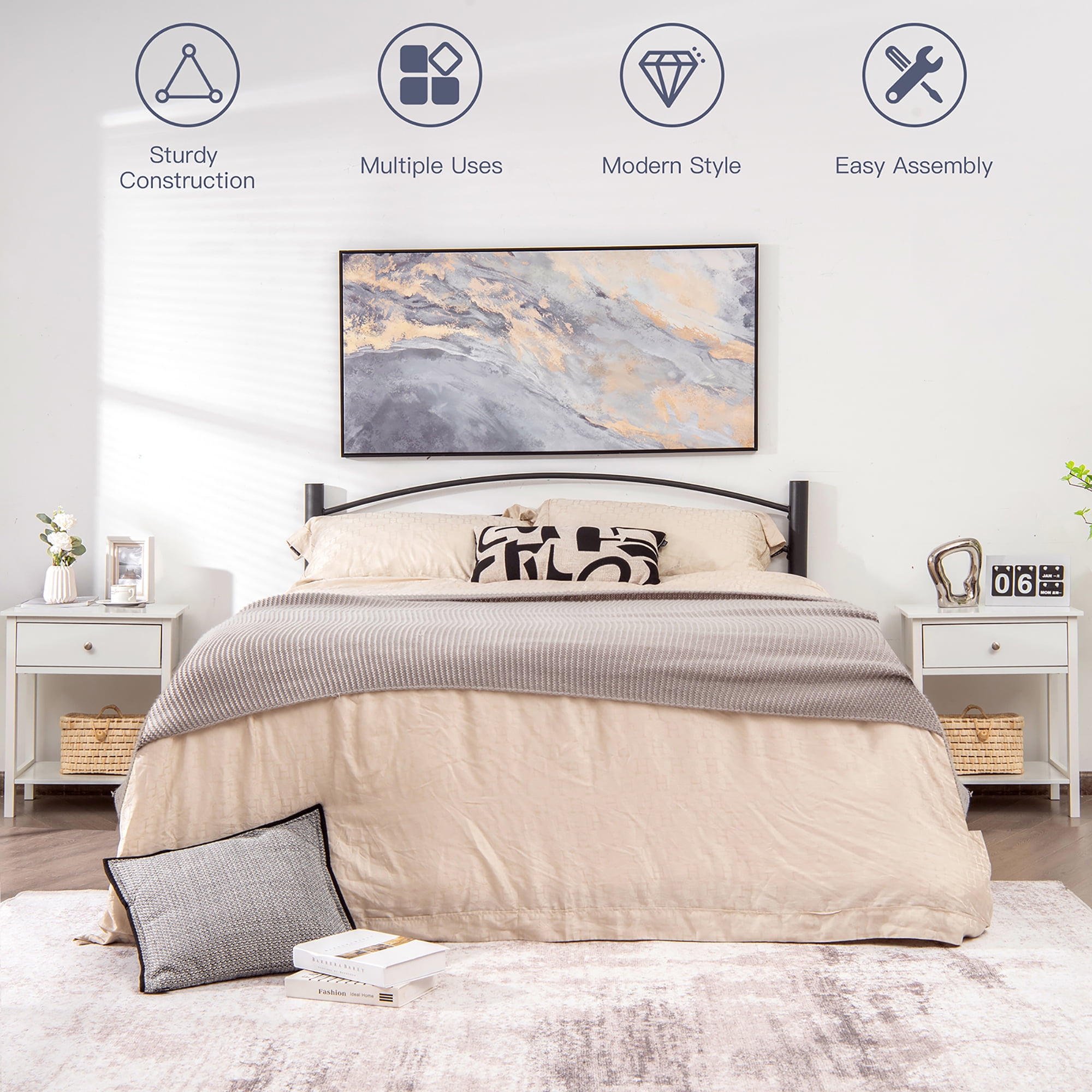 Costway Nightstand with Drawer Storage Shelf Wooden Bedside Sofa Side Table White
