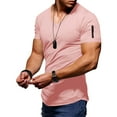 thumbnail image 4 of WTXUE T-Shirts Short Sleeve, V-Neck Shirts Summer Casual Zipper Pocket T Shirt Top Blouse Cotton Solid Casual Tops for Men Pink 3XL, 4 of 5