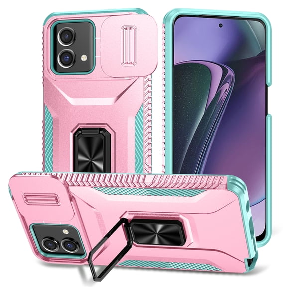 JTCASES for Motorola Moto G Stylus 5G 2023 Case, Slide Window Adjustable Ring Kickstand Magnetic Car Mount Drop Protection Anti-slip Shockproof Bumper Rugged Shell, Rosegold