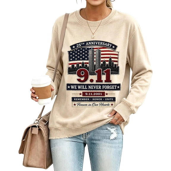 Yungyresw Womens Sweatshirts 9/11 Memorial V Neck T Shirt 25th Anniversary Never Forget Patriotic Graphic Tee Long Sleeve Tops