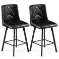 thumbnail image 3 of Firmoz Set of 2 Swivel Bar Stools, PU Leather 24.5" Counter Height Chairs with Back, Industrial Metal Footrest for Kitchen Island, Black, 3 of 11