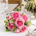 thumbnail image 4 of Artificial Persian Rose Bouquet with 5 Large Blooms and 4 Buds, 12.6 Inch Stems, Pink Silk Flowers for Wedding and Home Decor, Faux Flower Arrangement, 4 of 5