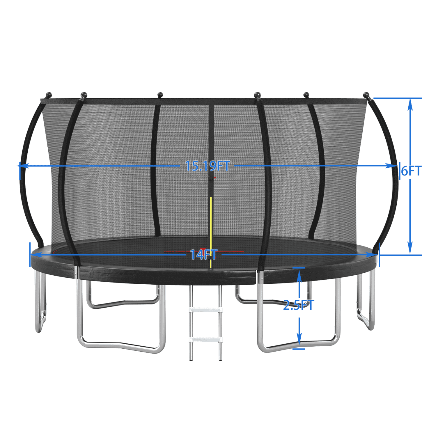 14FT Family Trampoline - 6 Heavy-Duty Steel Legs & UV-Protected Safety Net for All-Weather Bounce & Secure Play (Adults & Kids)