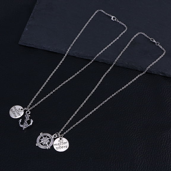 ibasenice 2Pcs Plated Compass Necklace with Anchor Pendant Engraved Letters for Elegant Friendship Accessory