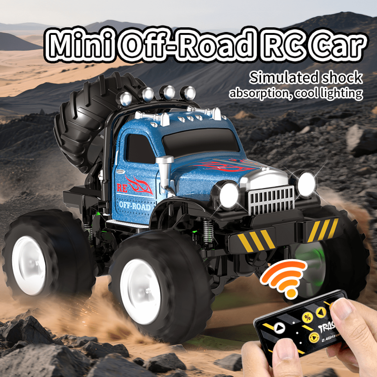 RC Truck Toys for Kids, 1/64 Scale Mini Remote Control Car with Adjustable Speed & Lights,  Rechargeable Alloy Shell RC Cars for Ages 3-12(Green)