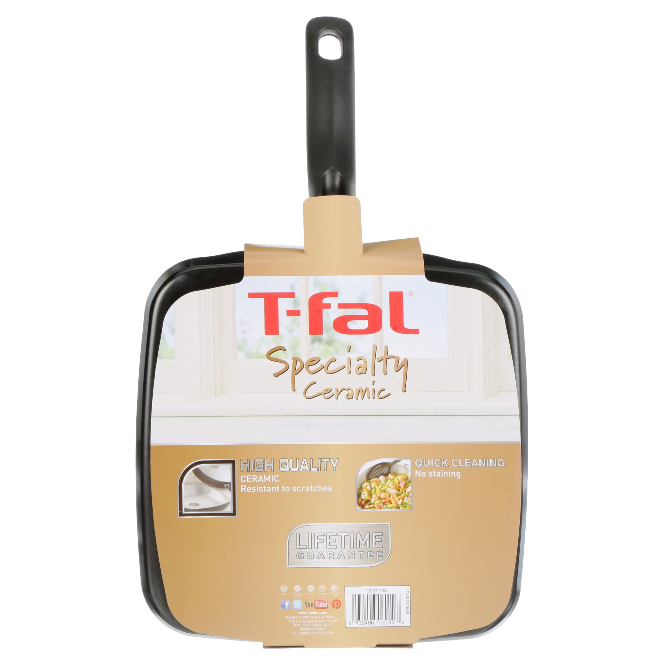 T-FAL Square Non-stick Grill Pan with Folding Handle, Pour Spout Made in  France