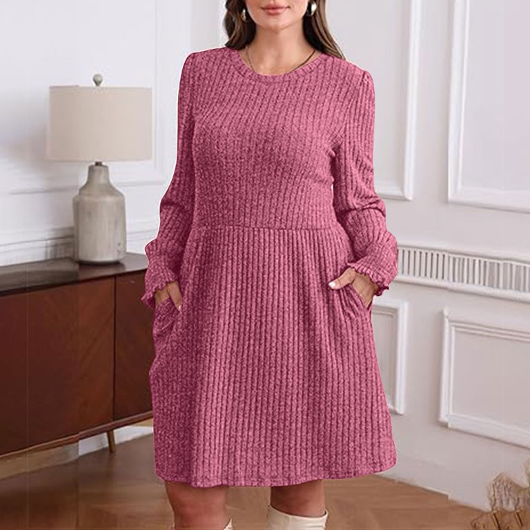 walmart long sleeve dresses Winter for Women Dresses Plus Size Turtleneck Loose-Fit Maxi Dress Comfy Lounge Holiday Dresses mini dress Walmart Frontwalk Fall Dresses For