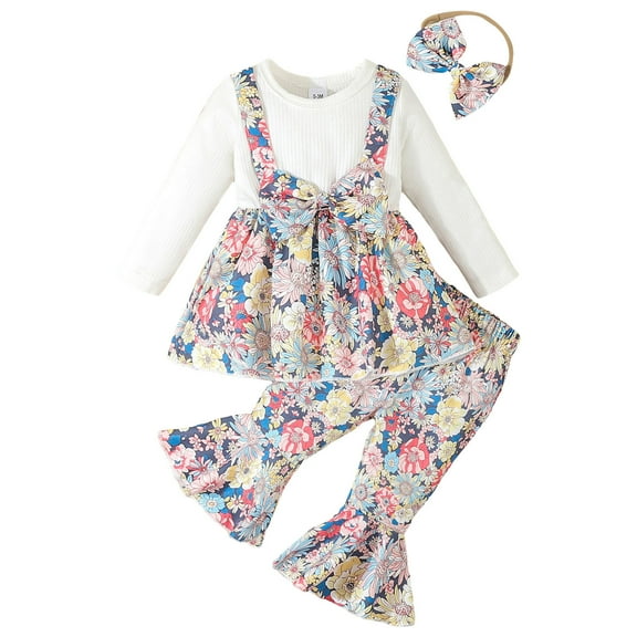 UAYOTSE Baby Girl Clothes Outfits Ruffle Sleeve Shirt Top And Pants Toddler 3 Piece Set Fall Winter(3-6 Months,P26-Hot Pink)