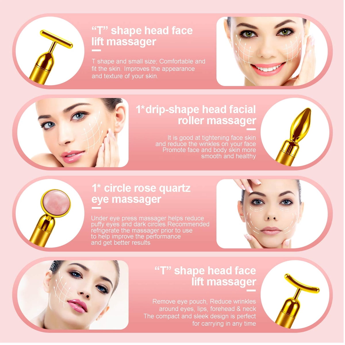 4-in-1 Face Massager Roller 24k Golden Face Roller, Arm Eye Nose Massage for Face Facial Massager Skin Care Tools - Gold