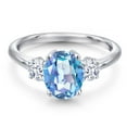thumbnail image 3 of Gem Stone King 925 Sterling Silver Millennium Blue Mystic Quartz and White Zirconia Engagement Ring for Women | 2.30 Cttw | Oval 9X7MM | Gemstone Birthstone | Size 6, 3 of 6