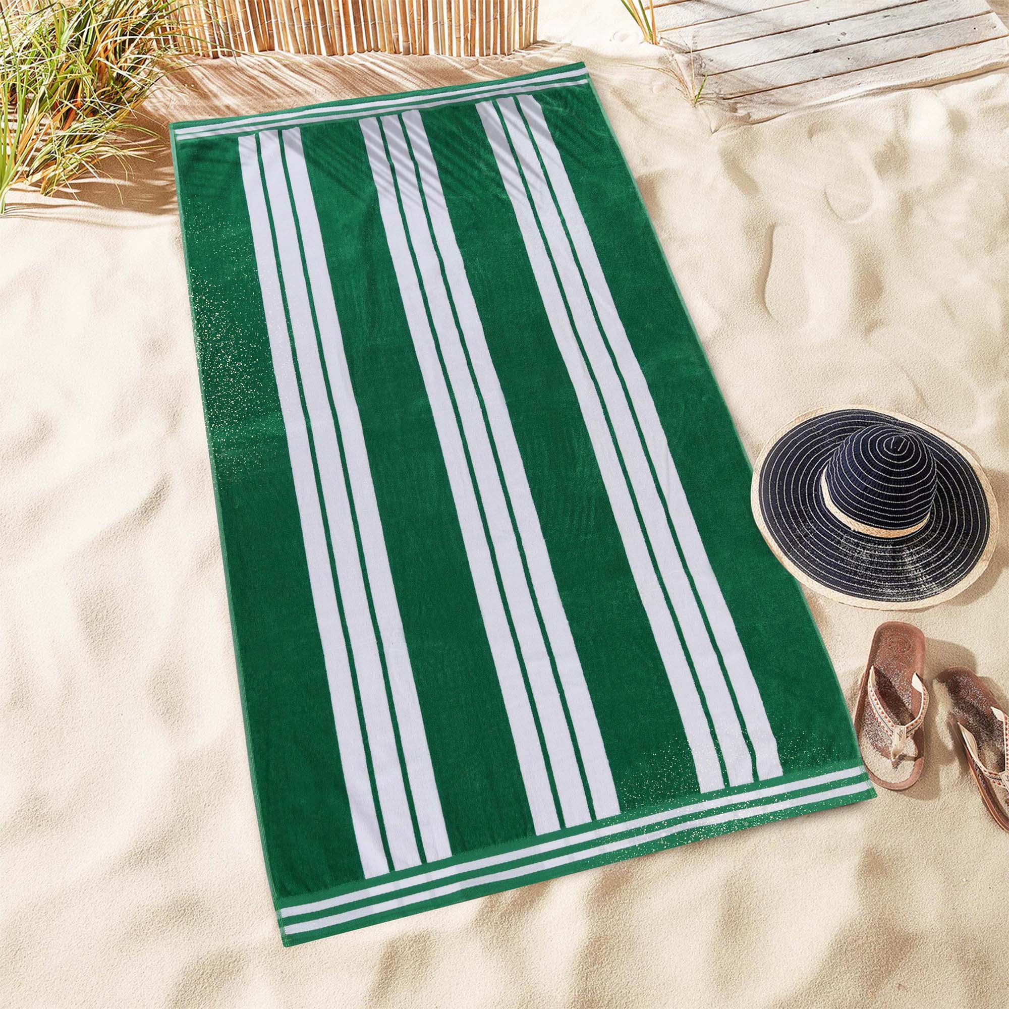Superior Cotton Striped Oversized Beach Towel Set of 6, 34" x 64", Dark Green