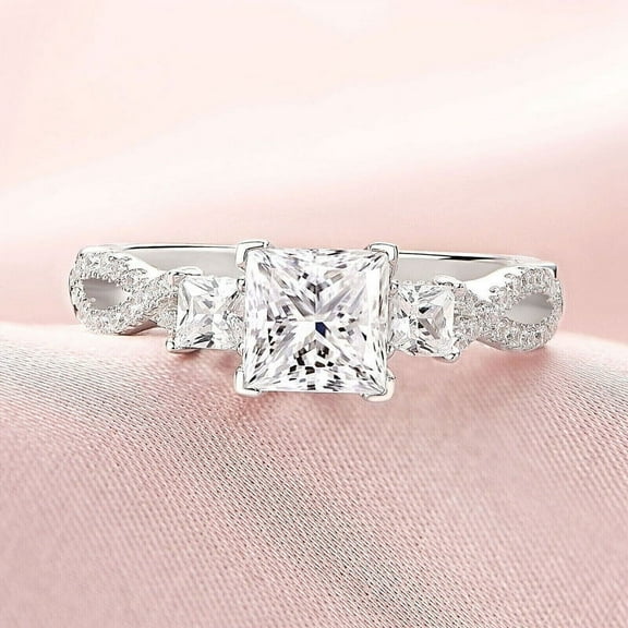 Silvago Jewel 14K White Gold Plated Rings - Princess Cut Excellent 1.7 Ct Moissanite Ring For Women's - Classic Engagement Wedding Rings - Wedding Proposal Rings for Girlfriend - Gifts for Mother