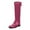 Hot Pink, variant on Women Classic Round Toe Knee High Riding Boots with Chunky Low Heel Stylish Side Zipper Patchwork Long Boots Winter Pull On Dress Shoes Size 12 Red