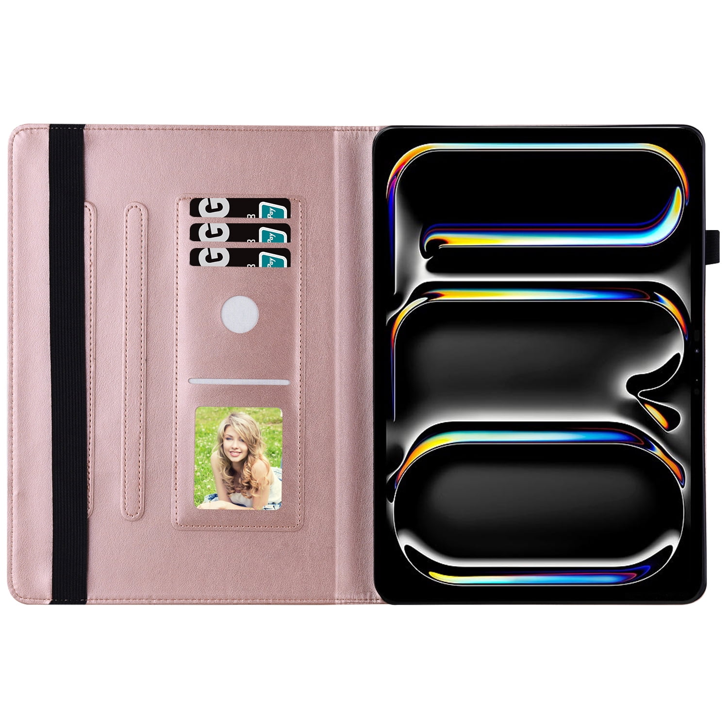 Allytechgroup iPad Pro 11 Case Cover, Stylish Big Butterfly Design PU Leather Smart Cover Auto Sleep Wake Pencil Holder Flip Stand Shockproof Bumper Case for Apple iPad Pro 11" 2024 M4, Rosegold