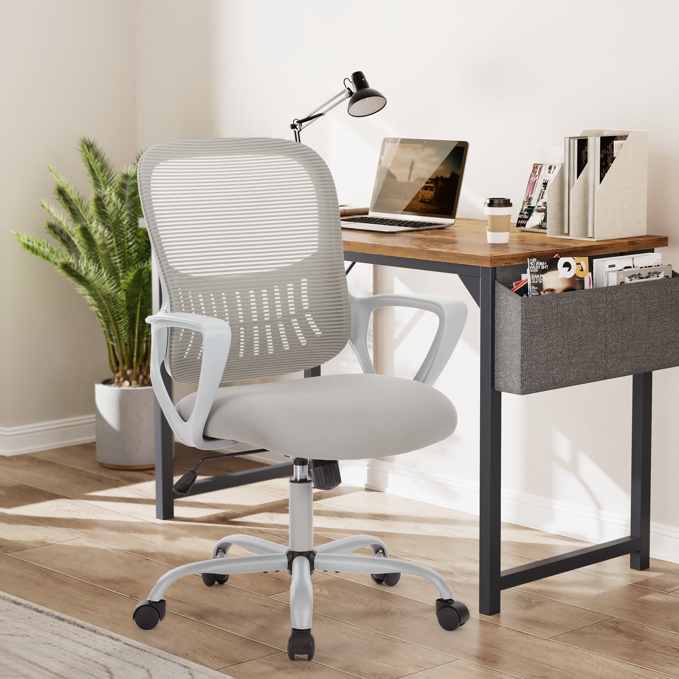 Gianna Ergonomic Mid-Back Mesh Desk Chair with Plush Armrests and Cushion for Home Office Comfort, Gray