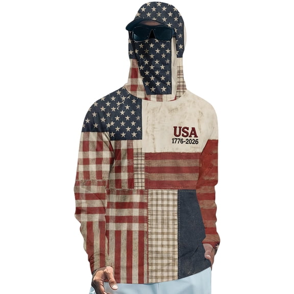 Domuza Men Upf 50 Fishing Shirts Usa Flag Print Long Sleeve Sun Protection Hoodie 2026 New Outdoor Hiking Running Rash Guard Top Deep Red XXL
