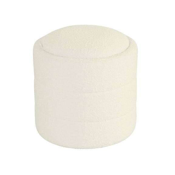 Pero Storage Ottoman, 18 Inch Round Removable Lid, White Boucle Fabric
