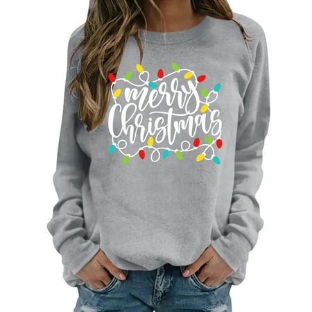 

Christmas Printed Sweatshirt for Women Casual Long Sleeve Pullover Round Neck Ladies Slim Fit Shirt Trendy Cute Vintage Tunic Tee Shirt Blouse Top