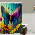 thumbnail image 2 of 1pc Sunflower Butterfly Shower Curtain with 12 Hooks and Non-Slip Absorbent Rug - Complete Bathroom Decor Set with Toilet Lid Cover Pad and U-Shape Mat, 2 of 5
