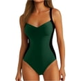 thumbnail image 3 of Women Slimming Tummy Control One Piece Swimsuits V Neck Crisscross Back Bathing Suit Dark Green M, 3 of 7