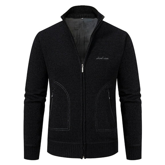 DHFJKG Mens Zip Up Sweaters Cardigan Jacket Solid Color Long Sleeve Stand Collar Knitwear Business Casual Dress Sweater Coat With Zipper Pockets Winter Comfort Outerwear