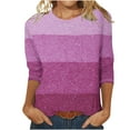 thumbnail image 1 of FAIWAD Hauts d'Été à Manches 3/4 pour Femmes, T-Shirt à Col Rond Imprimé Rayé, Blouse Ample Grande Taille, 1 of 4