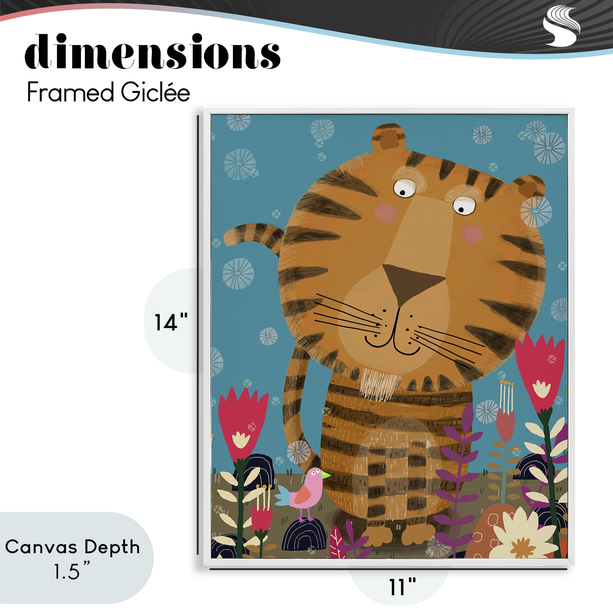 Stupell Industries Boho Tiger & Flowers White Framed Giclee Art, design by Carla Daly