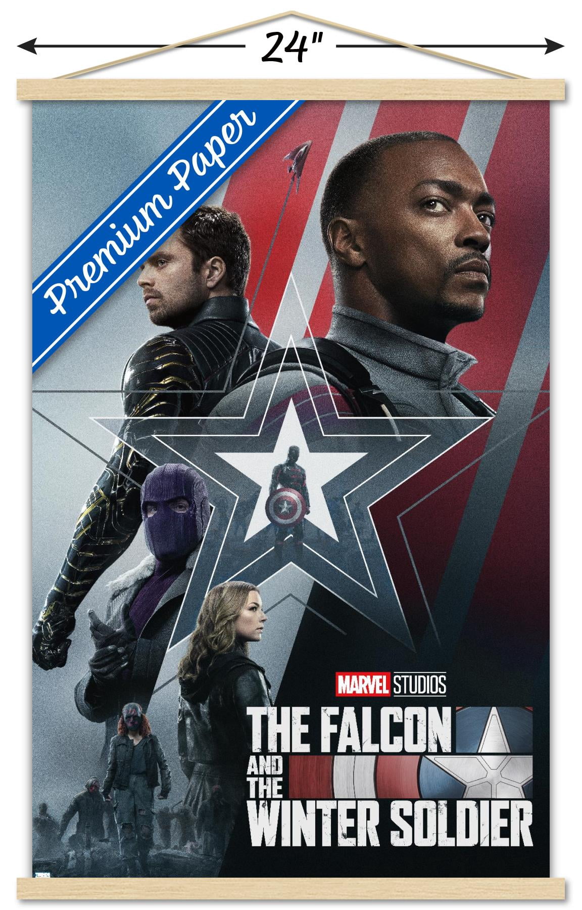 Marvel Falcon and Winter Soldier - Group One Sheet Wall Poster with Wooden Magnetic Frame, 22.375" x 34"