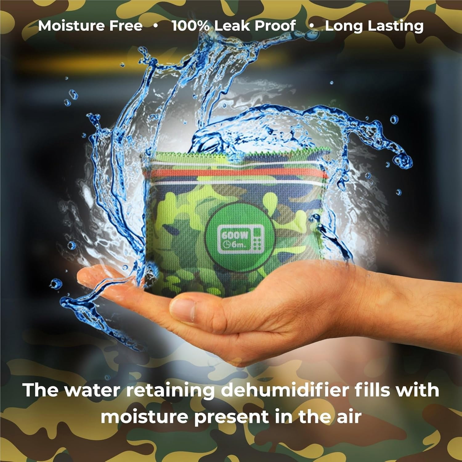 Gun Safe Dehumidifier Camouflage - Rechargeable Desiccant Bags Reusable & Absorbs Moisture Humidity 2x Pack