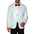 thumbnail image 1 of Blazer de lentejuelas INSPIRE CHIC para hombres, con solapa de pico, color bloque, brillante y deportivo, talla XL, blanco, 1 of 5