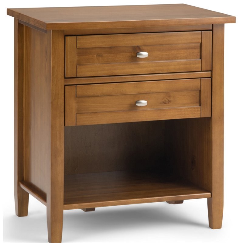 Simpli Home Warm Shaker Two Drawer Wood Nightstand in Light Golden