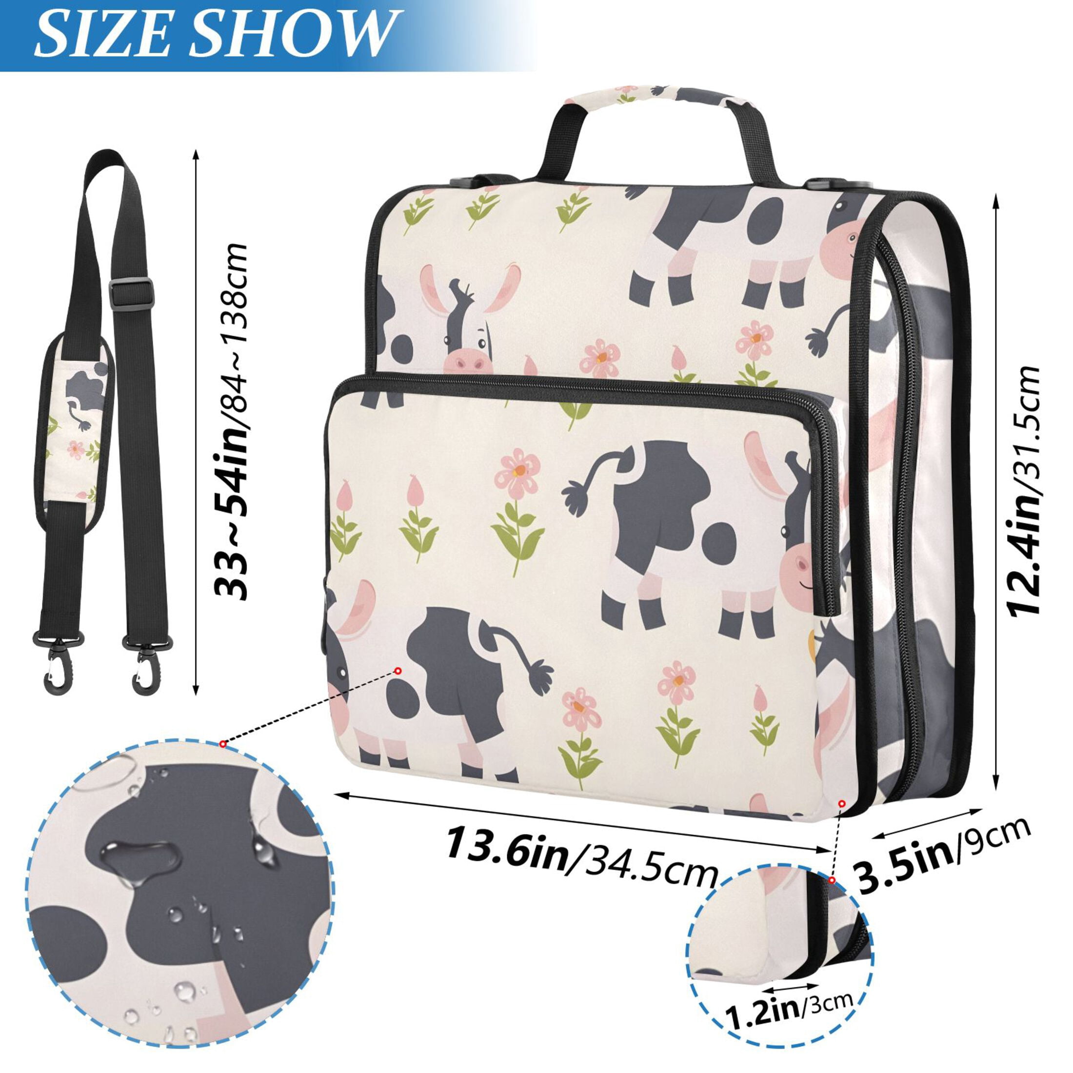 ALAZA Zipper Binder Cute Cartoon Cow Floral 3 Ring Trapper Keeper File Folder Organizer Bag